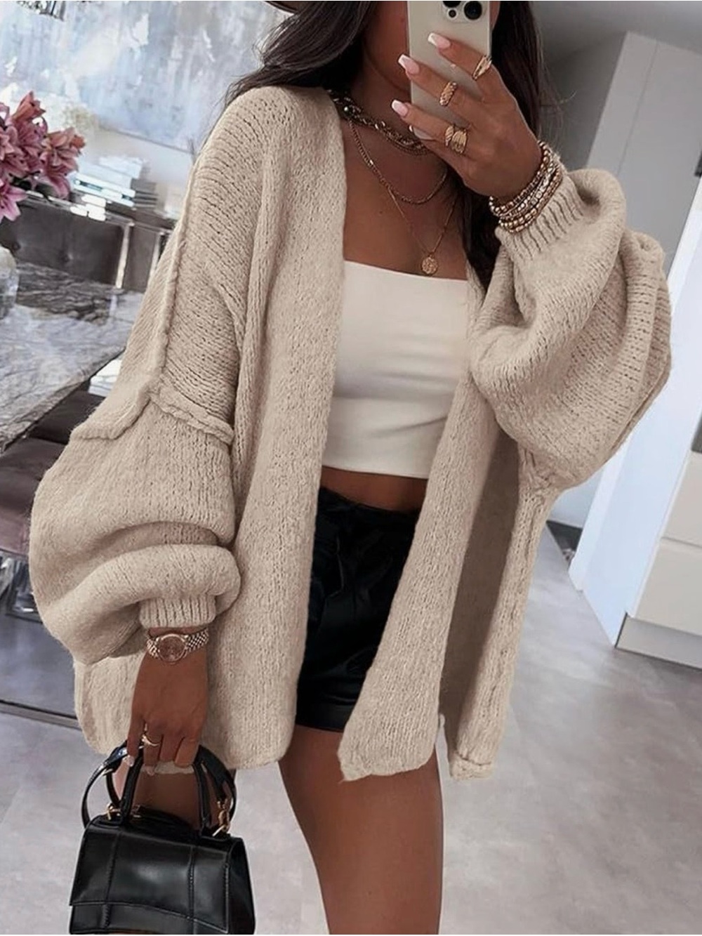 Oversized Balloon Sleeve Cardigan - New